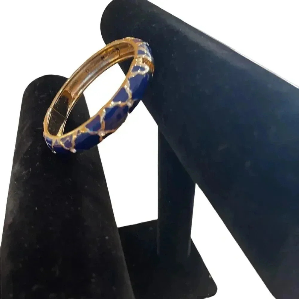 Blue and gold enamel bracelet with rhinestone detail and hinge - Picture 4 of 4